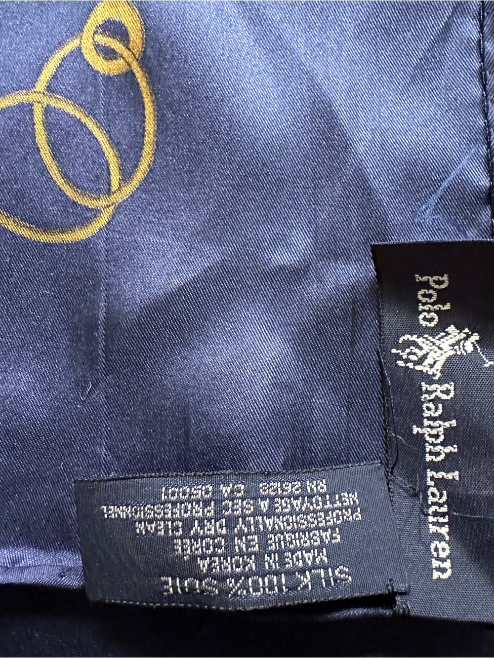 Vintage Ralph Lauren Equestrian Horse Print Silk Scarf in Navy - Picture 2 of 3